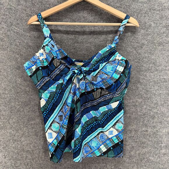 Swimsuits For All Tankini Top Women 12DD/F Blue Striped V-Neck Lined Push Up - Picture 1 of 5